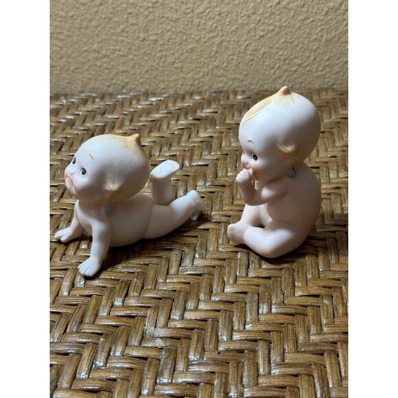 Vintage Kewpie Blue Wing Baby Figurines Set Of 2 Porcelain Collectibles - Picture 2 of 10